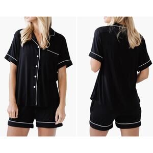 Cozy Earth Short Sleeve Knit Pajamas Shorts Set Sze XXL Black White Piping EUC